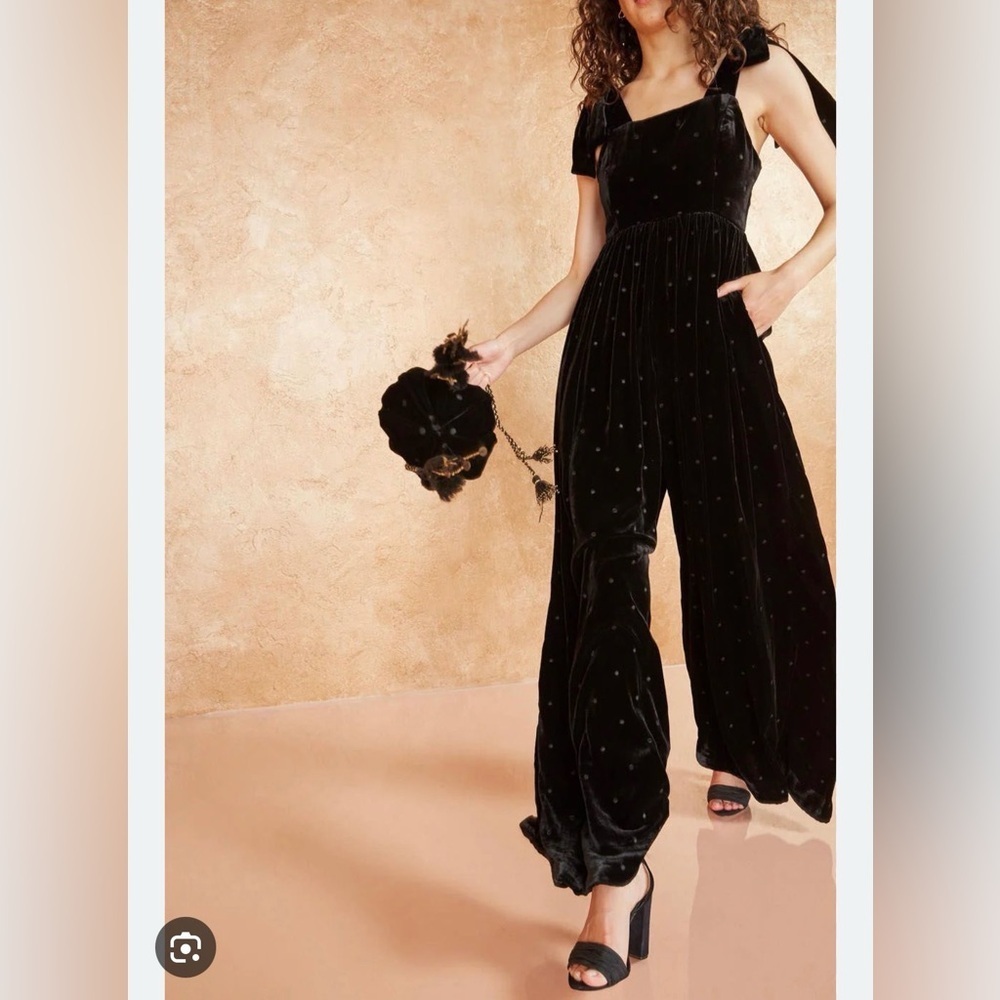 Ulla Johnson black minnet velvet polkadot jumpsuit size 2